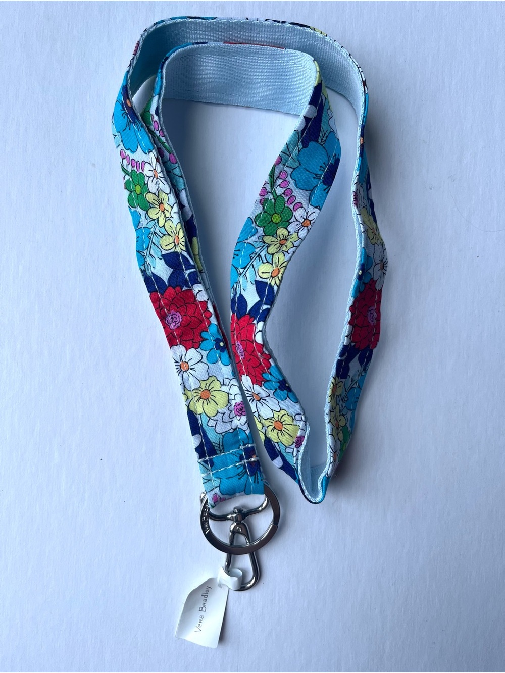 Vera Bradley Far Out Floral Wide Lanyard Key Holder NWT Blue Red Yellow